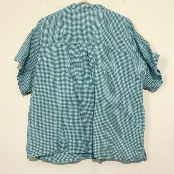 Eileen Fisher Puckered Organic Linen Short Sleeve Blue Shirt SIZE XL - Picture 5 of 5